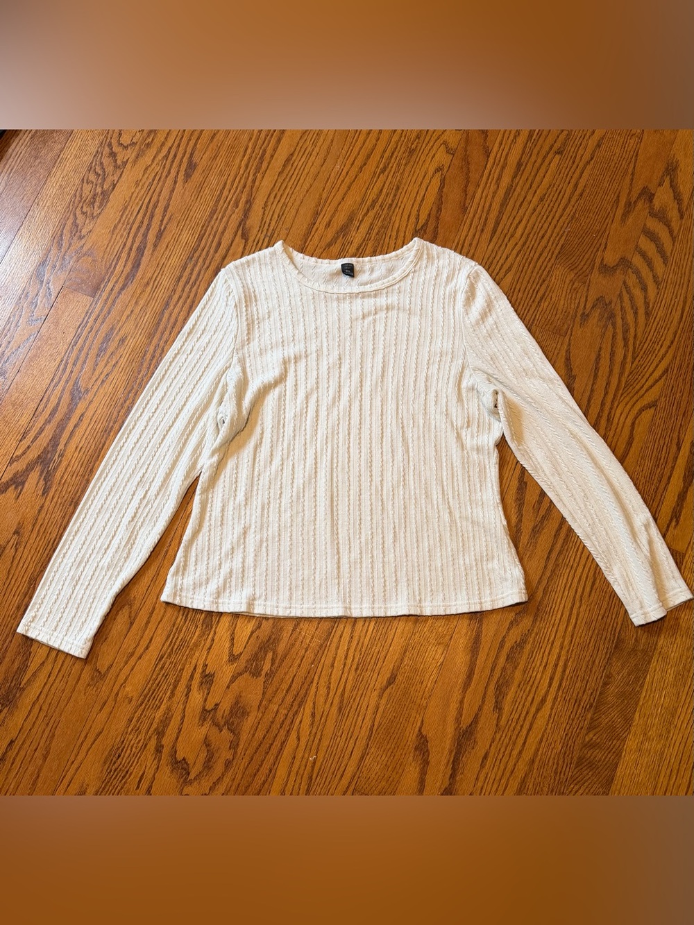 SHEIN - Cream Ribbed Long-Sleeve Women's Top - Size 2XL